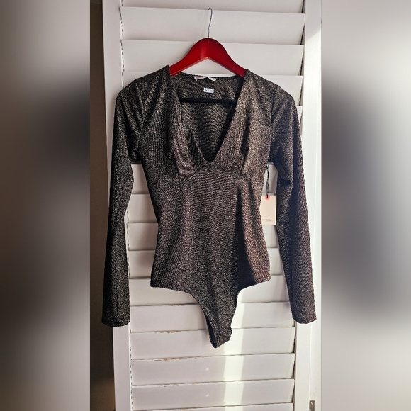 Sincerely Jules Bodysuit Golden Sparkle Black Long Sleeve size S - Picture 6 of 6